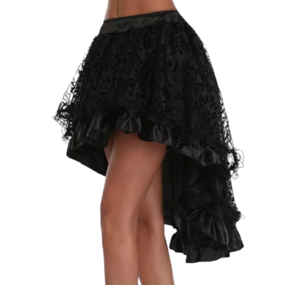Steampunk Goth Emo Punk Hi-Low Black Lacey Layered Skirt. - Picture 1 of 7